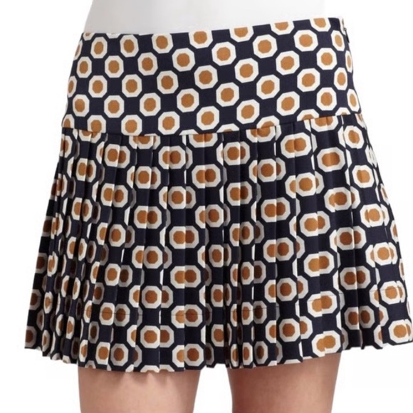 Theory Sylvian Geometric Print Pleated Mini Skirt 8 Silk Day To Night Style NEW! - Picture 1 of 6